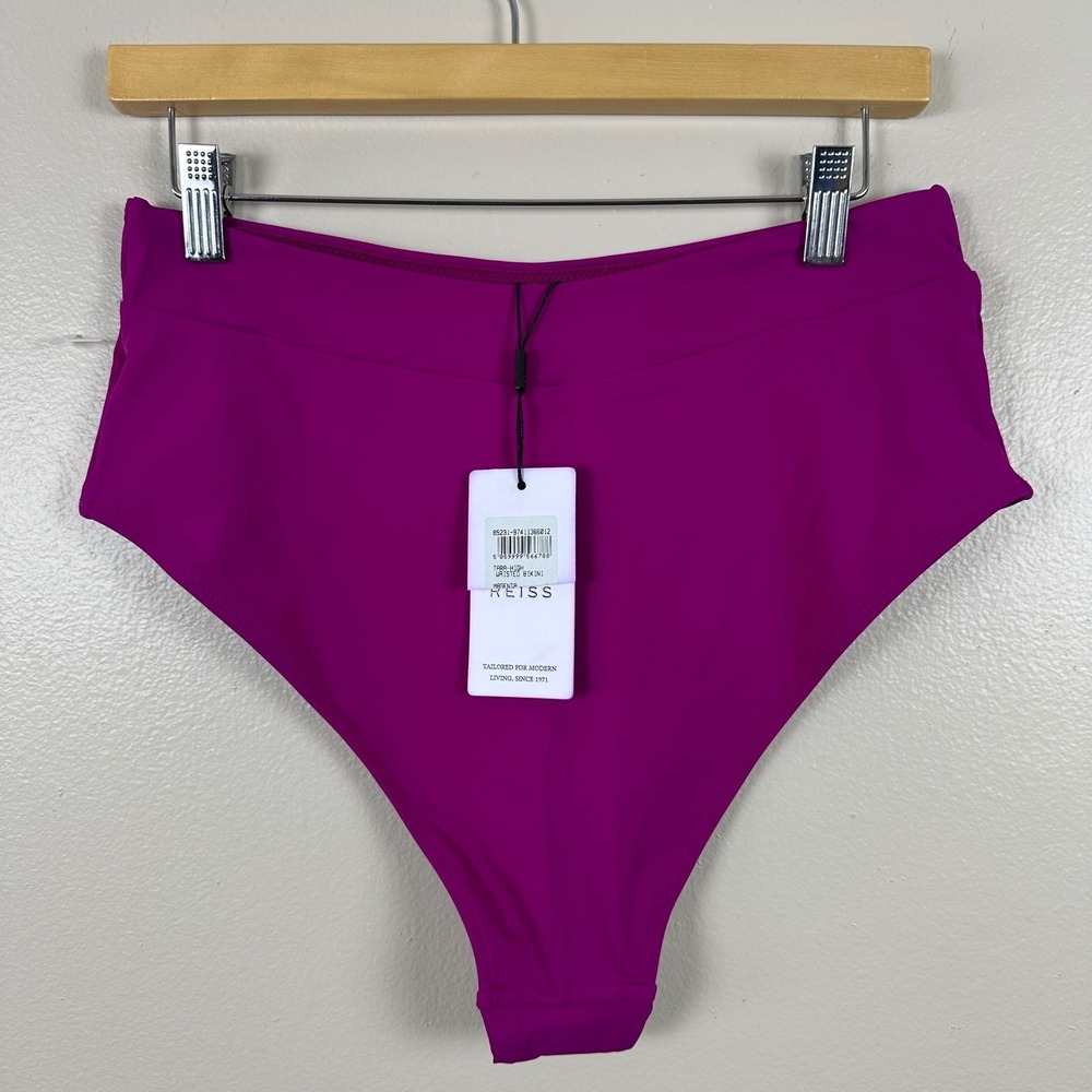 Reiss Women's 8 Tara High Waisted Bikini Bottom Magenta Pink Solid Chic‎ NEW